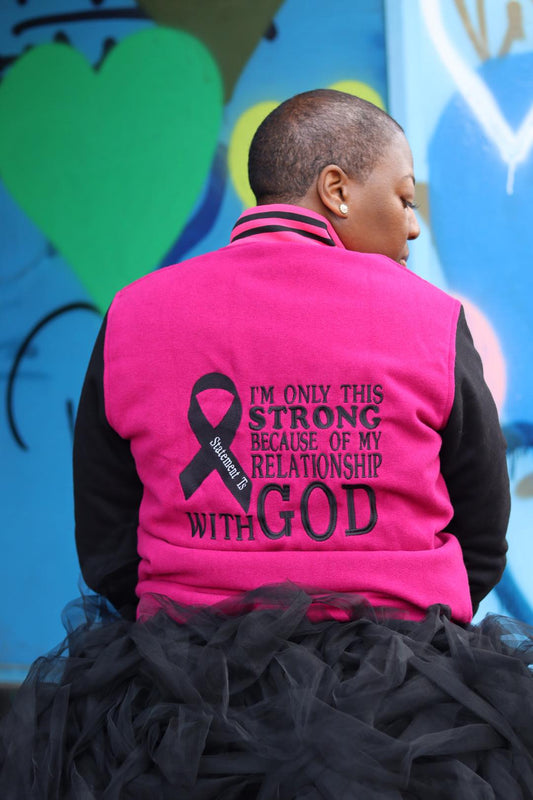 I’M ONLY THIS  STRONG Because of my Relationship with God Jacket- Pink